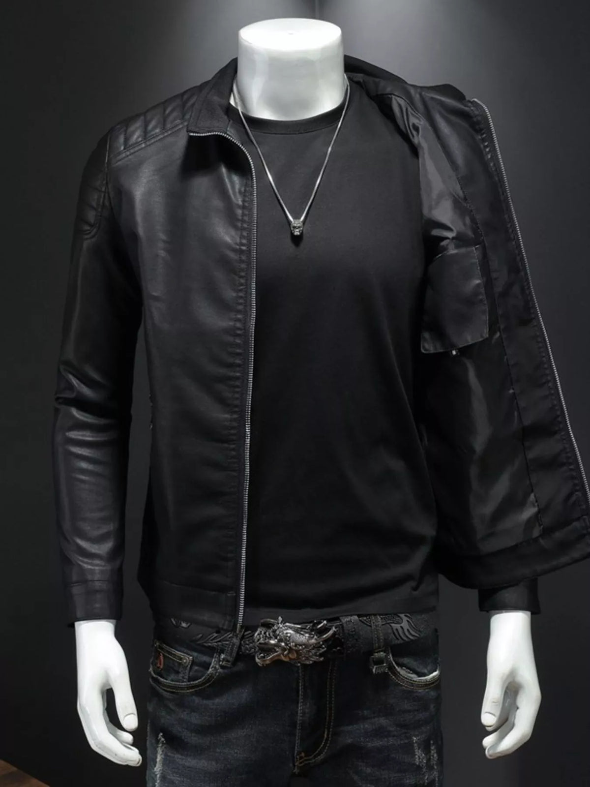Plus Size Zip Up Jacket for Men - 100% PU