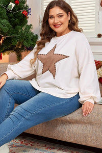 Plus Size Studded Star Round Neck Long Sleeve Blouse Trandify Deal