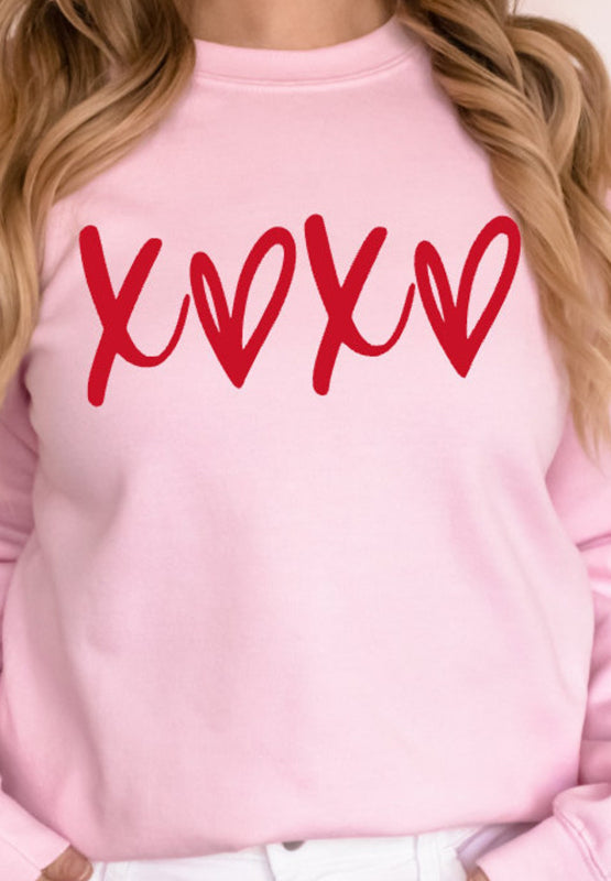 Valentine’s Day XOXO Round Neck Drop Shoulder Sweatshirt Trandify Deal