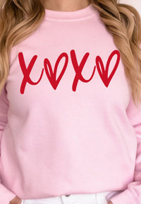 Valentine’s Day XOXO Round Neck Drop Shoulder Sweatshirt Trandify Deal