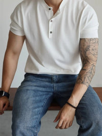 Men's Button Detail Short Sleeve Cotton T-Shirt – Trendy Casual Top