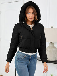 Pocketed Long Sleeve Cropped Hooded Winter Coat Trandify Deal