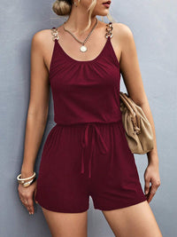 Pocketed Buckle Trim Scoop Neck Romper Trandify deal
