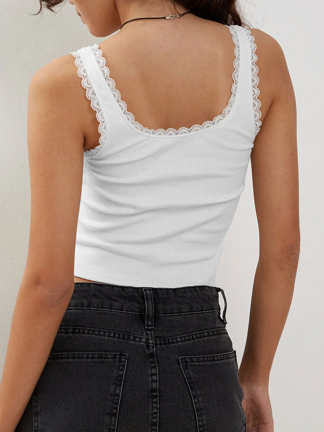 Lace Detail Square Neck Tank Trandify deal