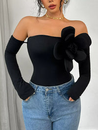 Women's Off-Shoulder Long Sleeve Bodysuit in Black - Price & Sale
