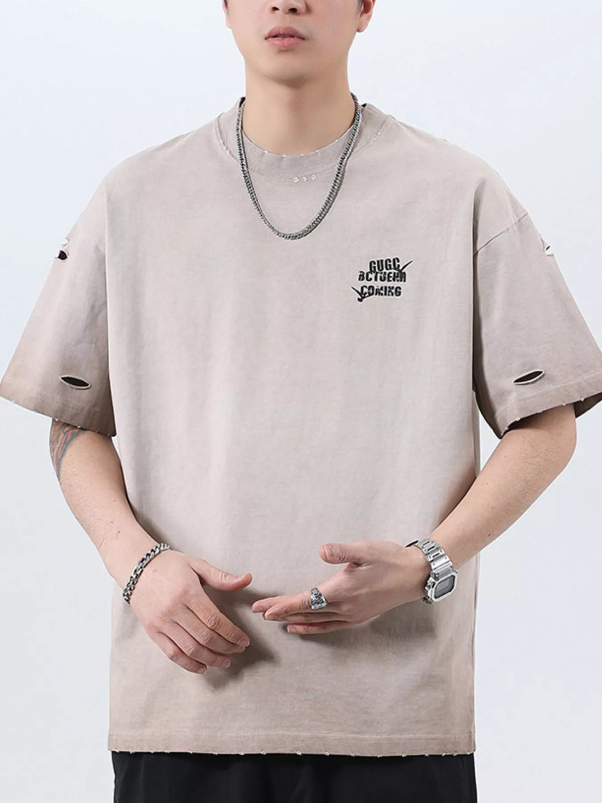 Men's Plus Size Distressed Cotton T-Shirt | Oversized Vintage Tee