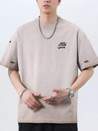 Men's Plus Size Distressed Cotton T-Shirt | Oversized Vintage Tee