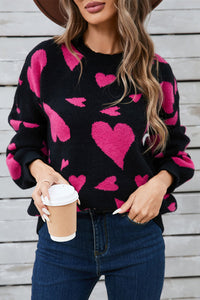 Angel Wings Heart Contrast Round Neck Long Sleeve Sweater Trandify Deal
