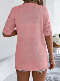 Openwork Open Front Short Sleeve Cardigan Trandify deal