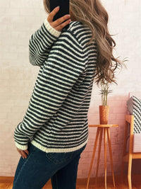 Women's Striped Button Sweater - Long Sleeve Knit Top