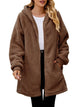Fuzzy Pocketed Zip Up Long Sleeve Hooded Jacket Trandify Deal