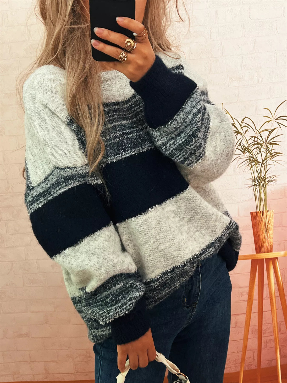Women's Color Block Sweater | Casual Dropped Shoulder Pullover