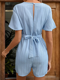 Tied V-Neck Short Sleeve Romper Trandify deal