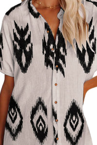 Geometric Button Up Short Sleeve Cover Up Trandify deal