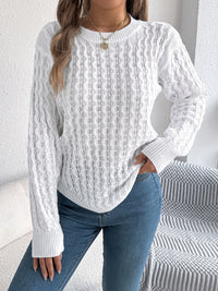 Asymmetric Hem Round Neck Long Sleeve Sweater Trandify Deal