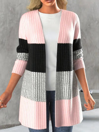 Color Block Open Front Long Sleeve Cardigan Trandify Deal