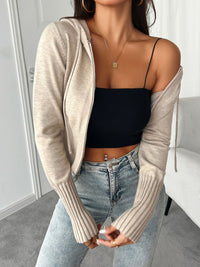 Devine Drawstring Zip Up Hooded Cardigan Trandify deal