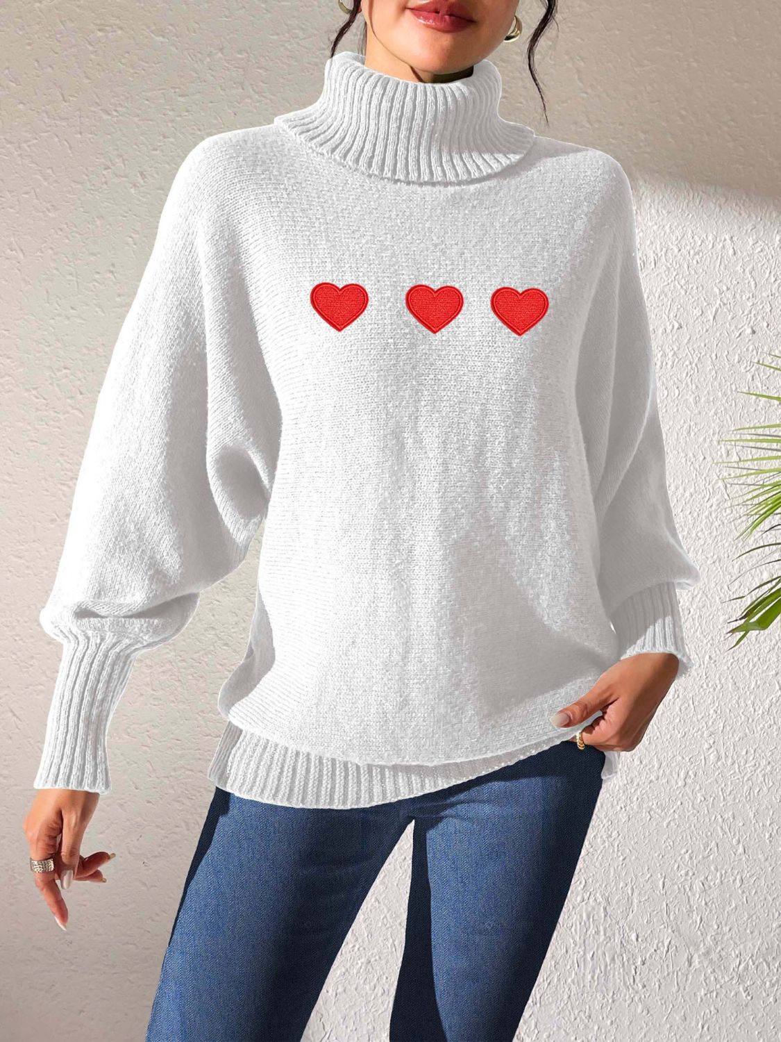 Heart Turtleneck Long Sleeve Sweater Trandify Deal