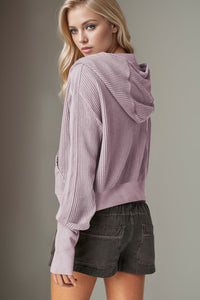 Double Take Waffle-Knit Zip Up Long Sleeve Hooded Jacket Trandify Deal