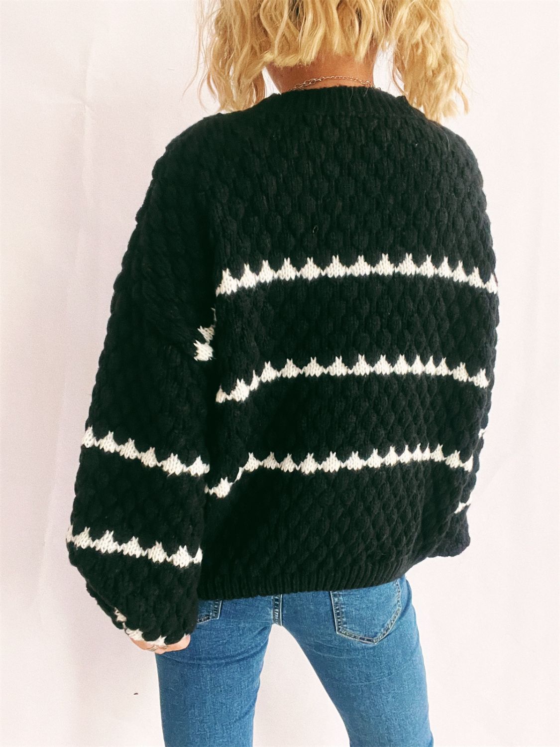 Contrast Stripes Round Neck Long Sleeve Sweater Trandify Deal