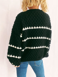 Contrast Stripes Round Neck Long Sleeve Sweater Trandify Deal