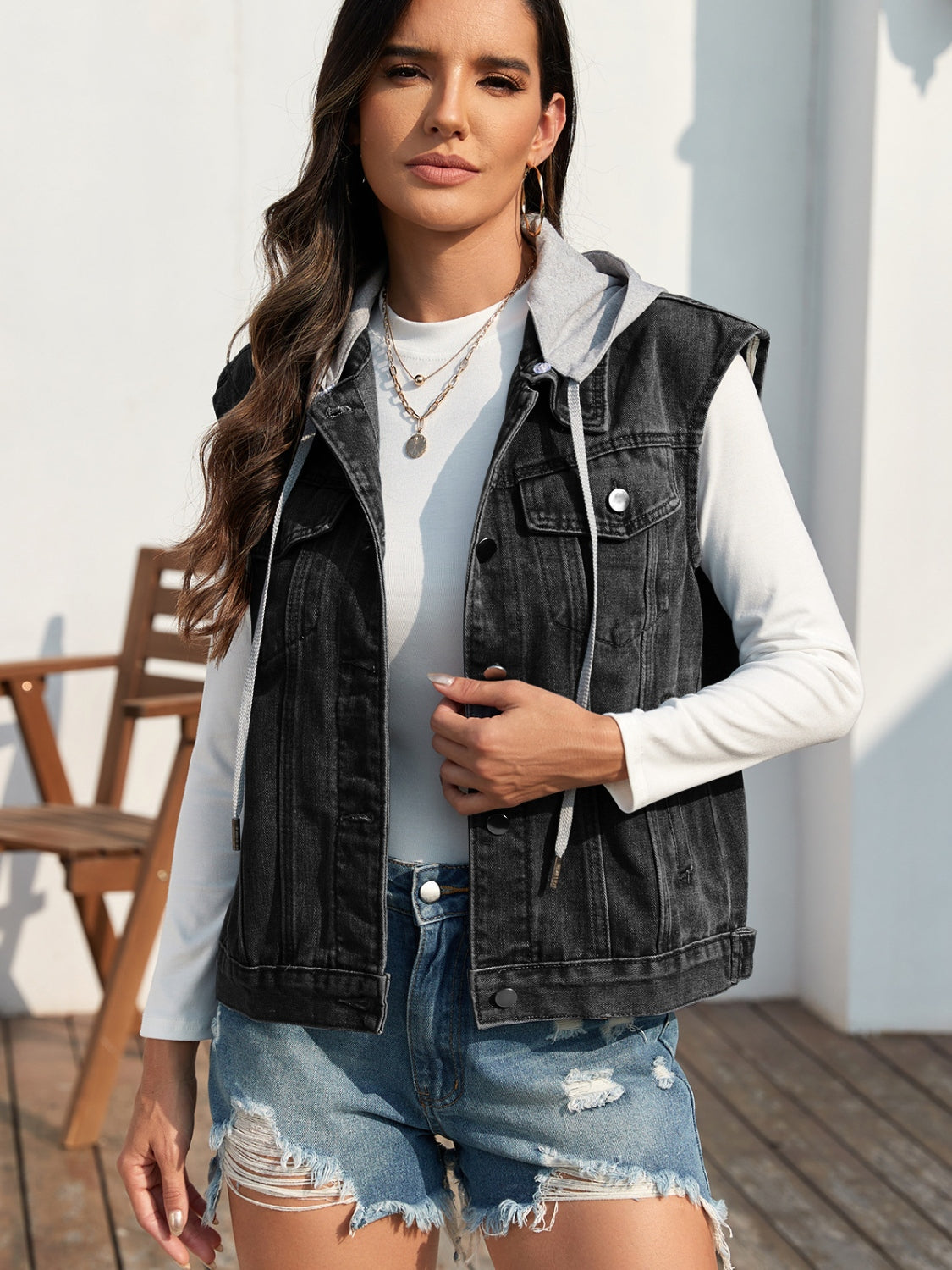 Pocketed Button Up Hooded Denim Jacket Trandify deal