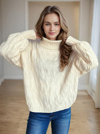 Cable-Knit Turtleneck Long Sleeve Sweater Trandify Deal