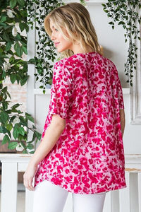 Plus Size Animal Print Babydoll Top – Crisscross Neck Short Sleeve Blouse for Women