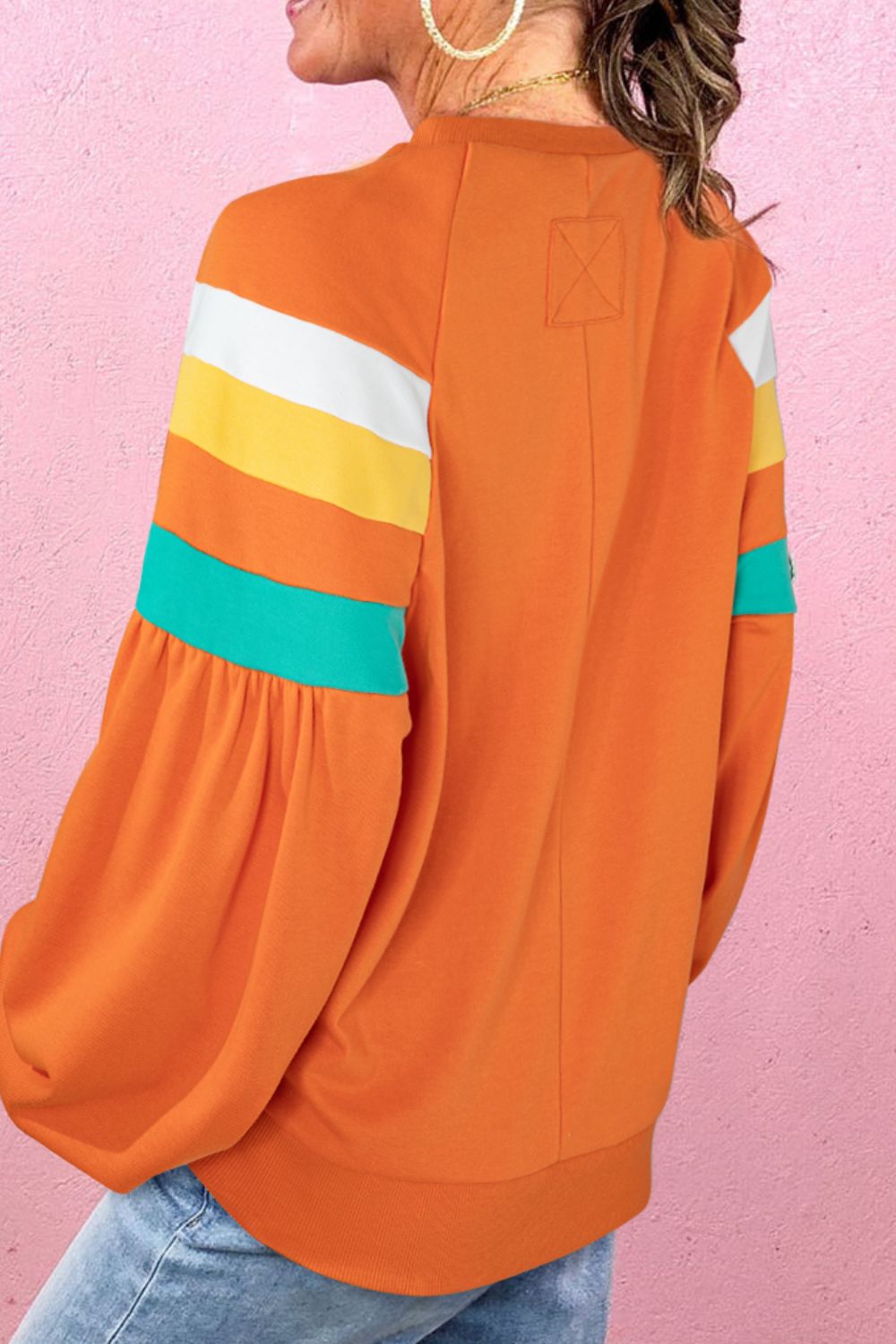 Color Block Round Neck Long Sleeve Sweatshirt Trandify Deal