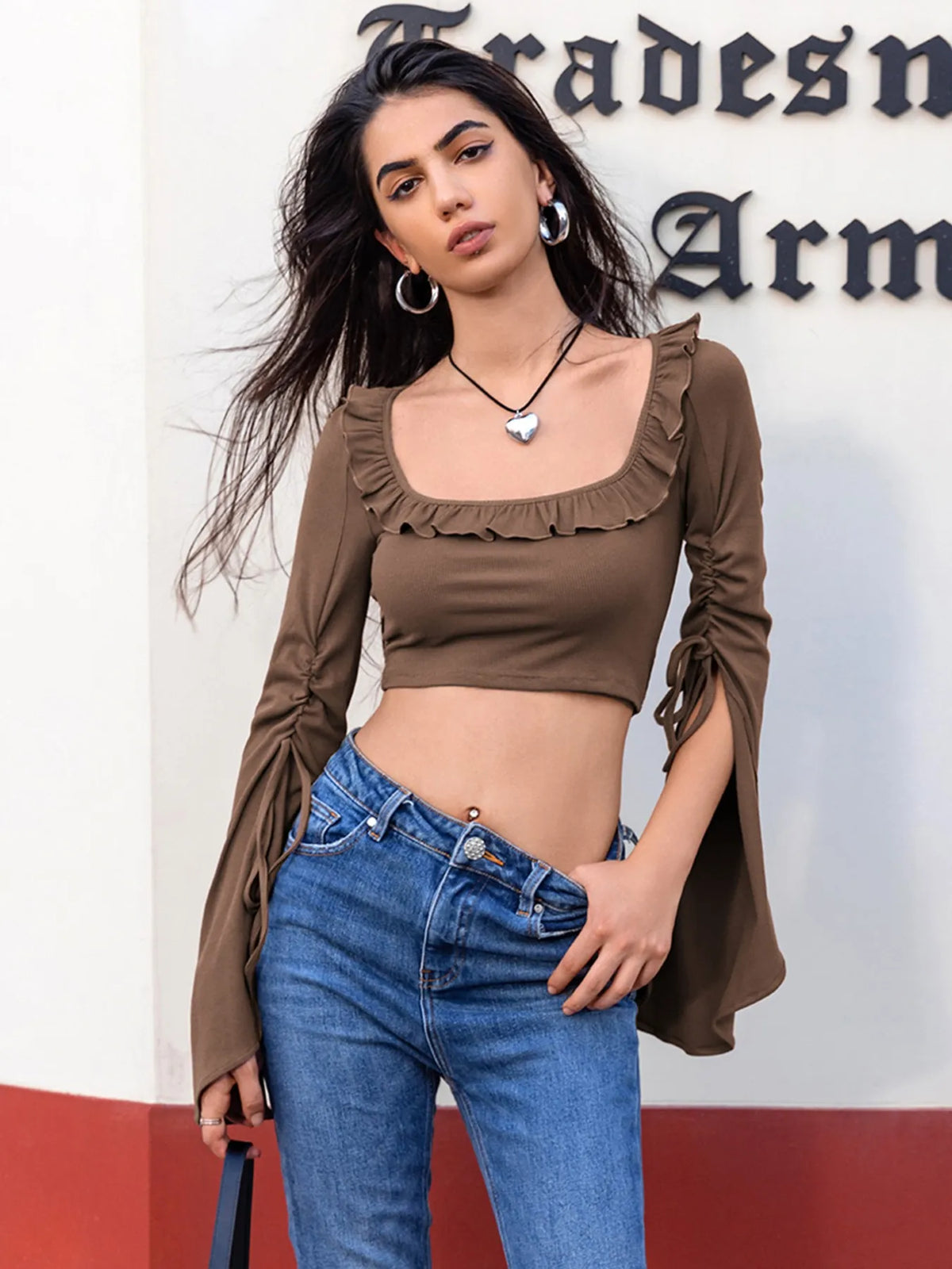 Elegant Women’s Ruffled Square Neck Long Sleeve Blouse for Casual & Office Outfits