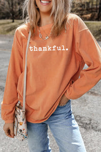 THANKFUL Round Neck Long Sleeve Sweatshirt Trandify Deal