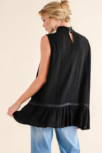 And The Why Lace Detail Sleeveless Ruffled Top Trandify deal