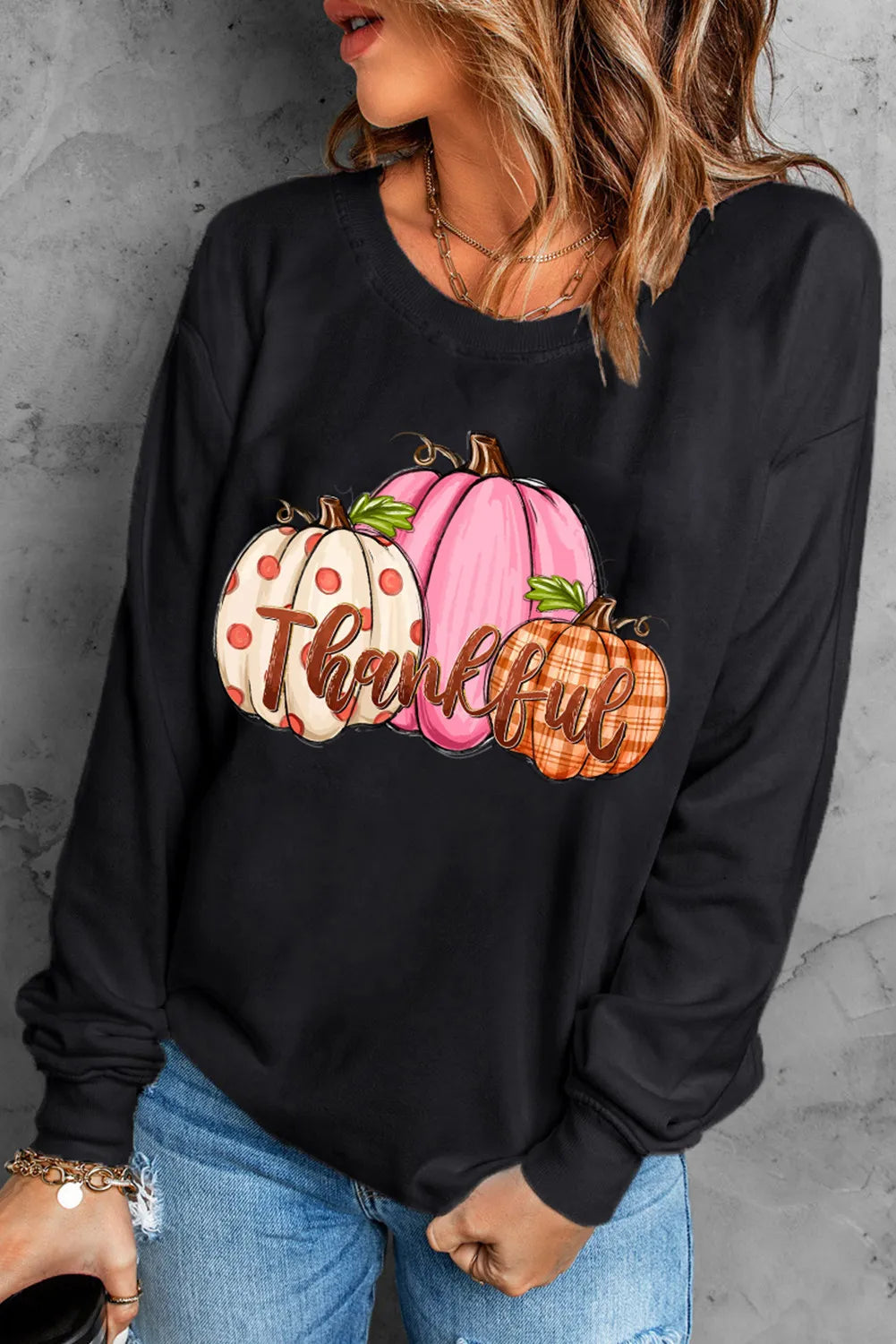 Pumpkin Graphic Round Neck Dropped Shoulder Sweatshirt Trandify Deal