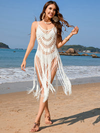 Fringe Openwork Spaghetti Strap Cover-Up Trandify deal