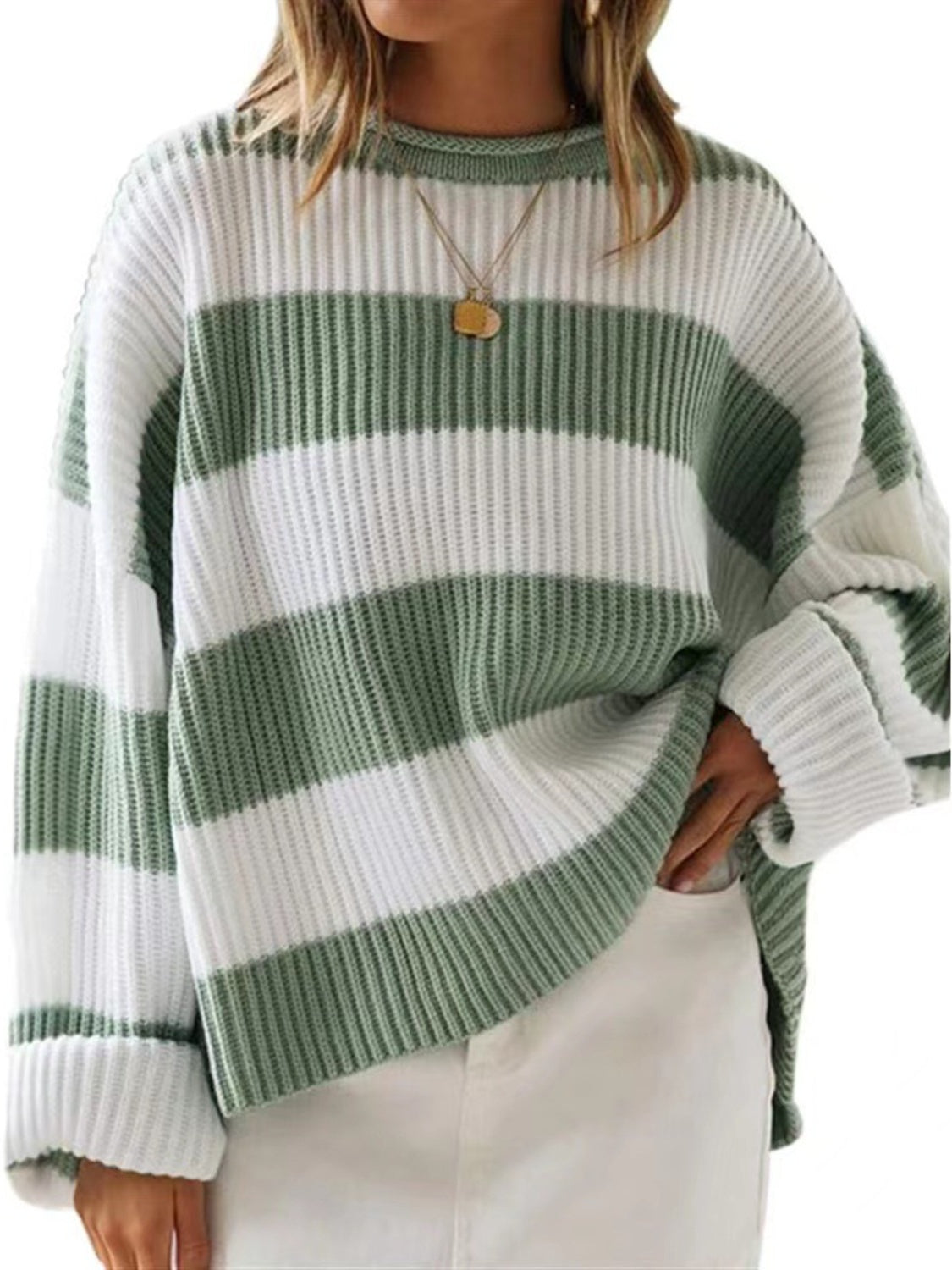 Round Neck Long Sleeve Sweater Trandify Deal