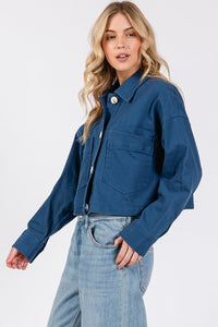 bytos Button Down Cropped Denim Jacket with Patch Pockets Trandify deal