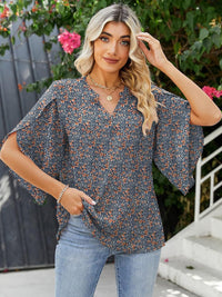 Printed Notched Half Sleeve Blouse Trandify Deal