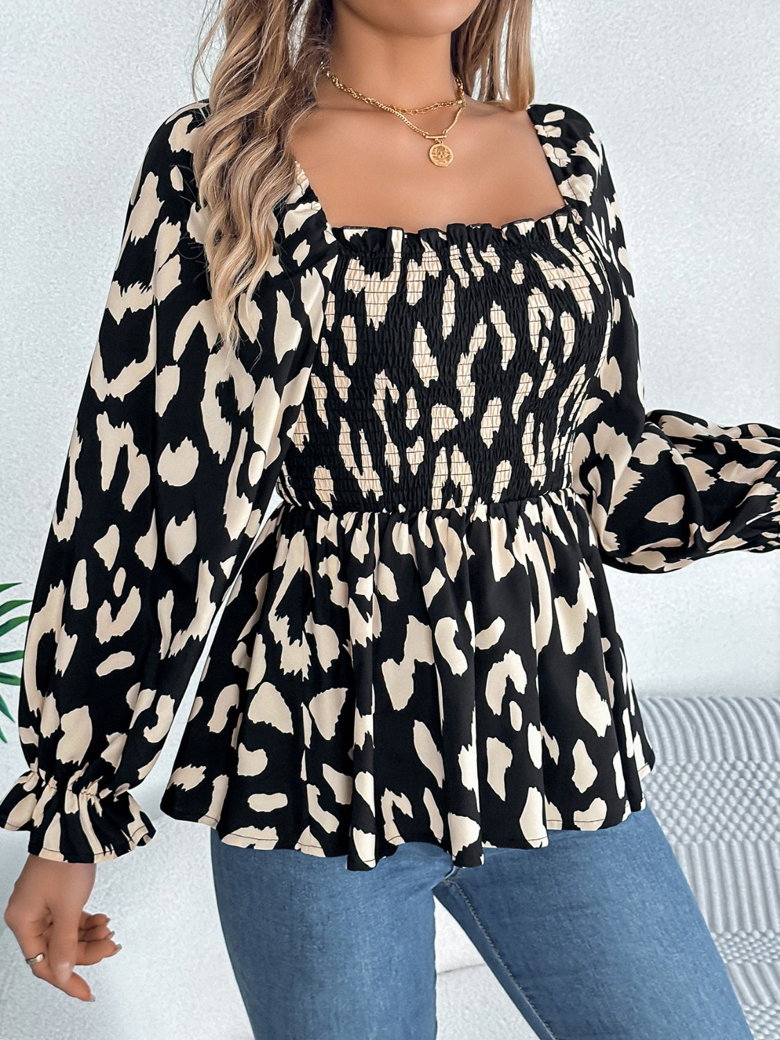Square Neck Flounce Sleeve Blouse Trandify Deal
