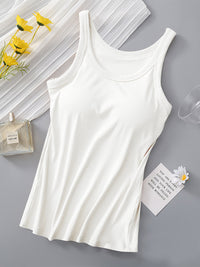 Round Neck Tank with Bra - Trandify Deal