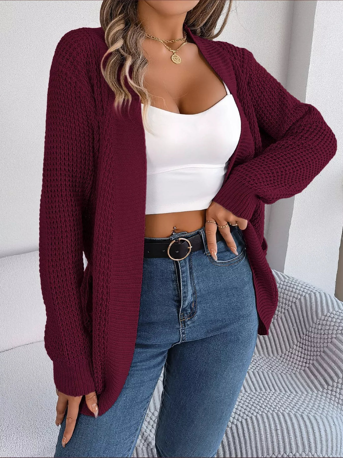 Chunky Knit Cardigan with Pockets - Open Front Women's Sweater