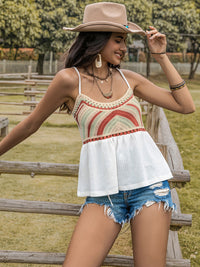 Openwork Peplum Scoop Neck Cami Trandify deal