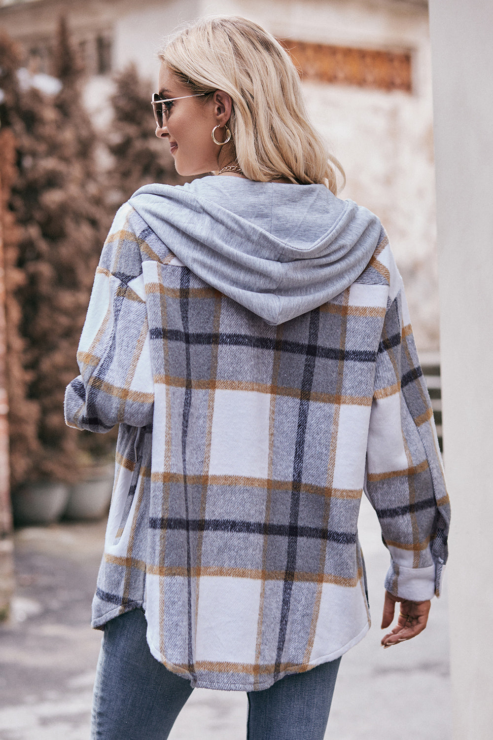 Mandy Plaid Dropped Shoulder Hooded Jacket Trandify Deal