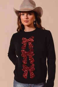 Women's Sparkly Sequined Bow Christmas Sweater for Holiday Parties