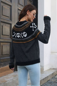 Ghost Pattern Round Neck Long Sleeve Sweater Trandify Deal