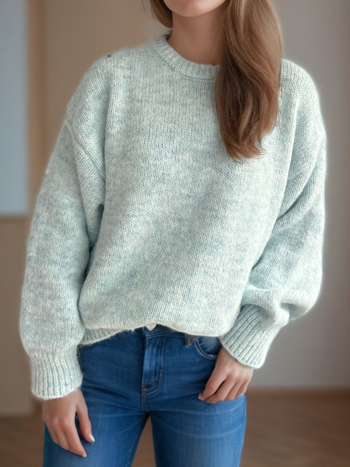 Round Neck Long Sleeve Sweater Trandify Deal