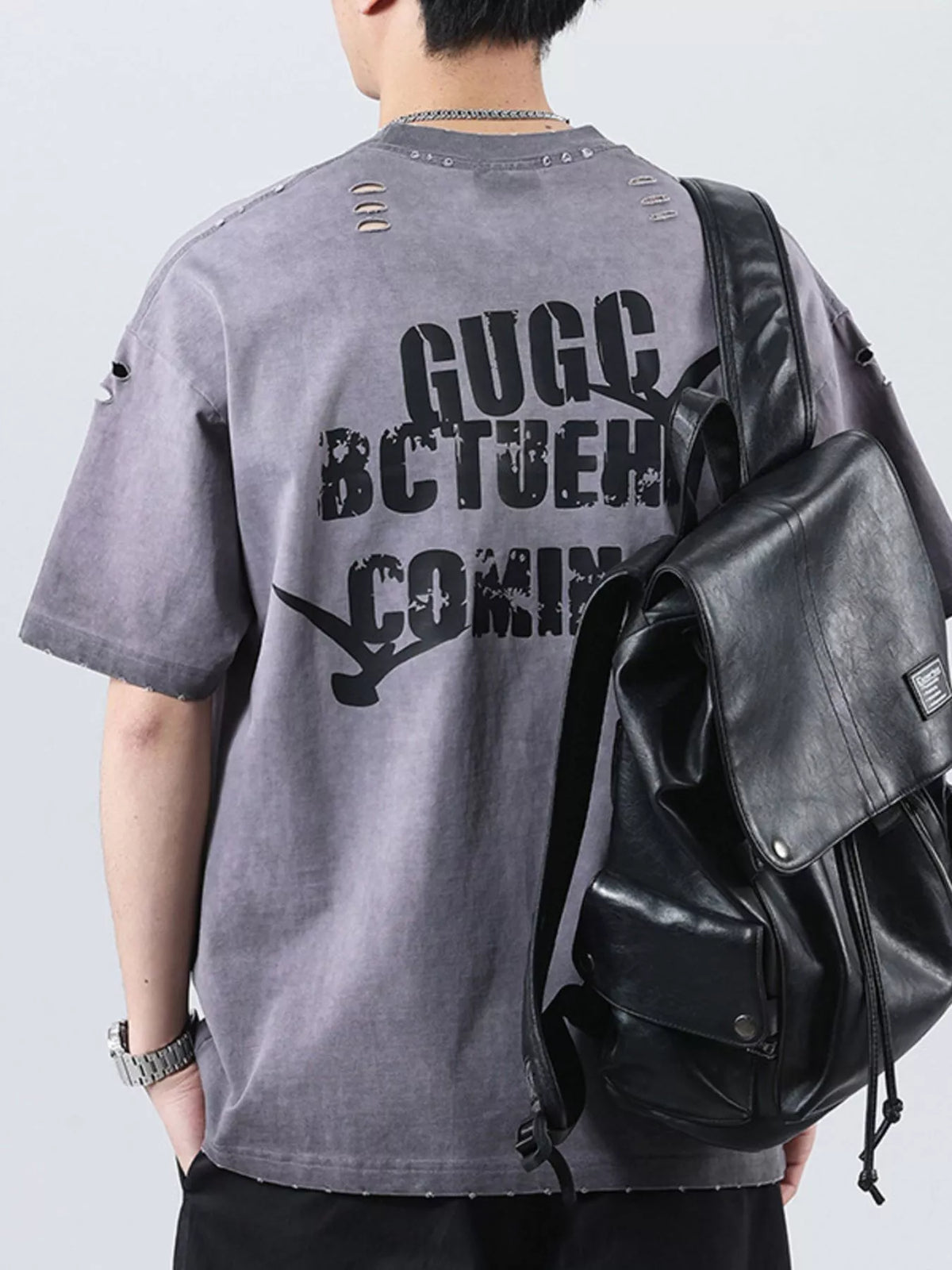 Men's Plus Size Distressed Cotton T-Shirt | Oversized Vintage Tee