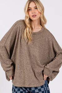 SAGE + FIG Round Neck Batwing Sleeve Oversize Top Trandify Deal