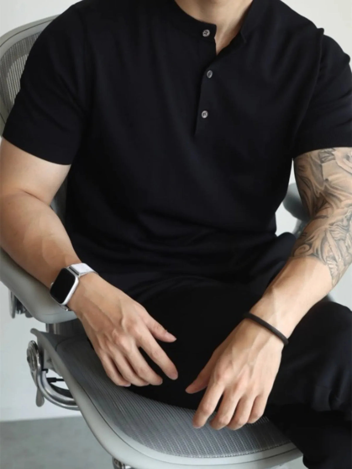 Stylish Men's Tee with Unique Button Design – Comfortable Fit