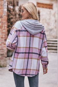 Mandy Plaid Dropped Shoulder Hooded Jacket Trandify Deal