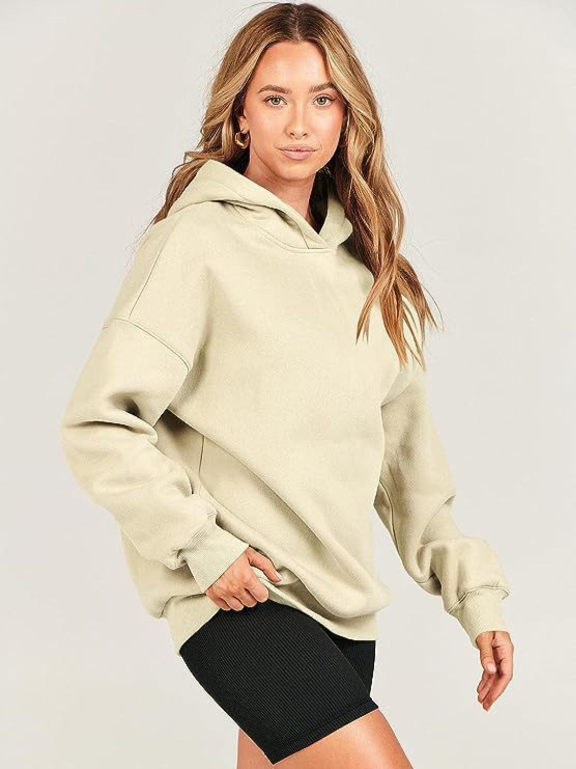 Dropped Shoulder Long Sleeve Hoodie Trandify Deal